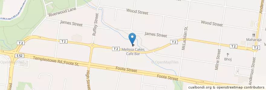 Mapa de ubicacion de Melissa Cakes Cafe Bar en Australië, Victoria, City Of Manningham.