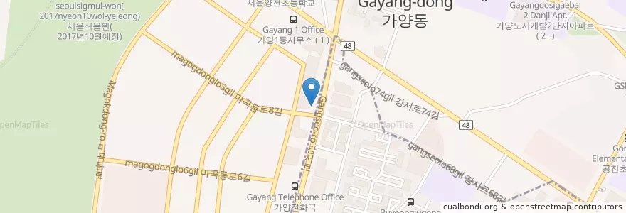 Mapa de ubicacion de Starbucks en 大韓民国, ソウル, 江西区, 가양1동, 등촌3동.