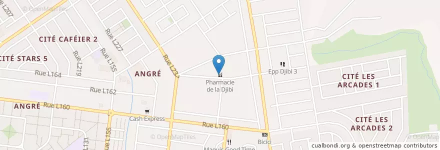 Mapa de ubicacion de Pharmacie de la Djibi en 코트디부아르, 아비장, Cocody.