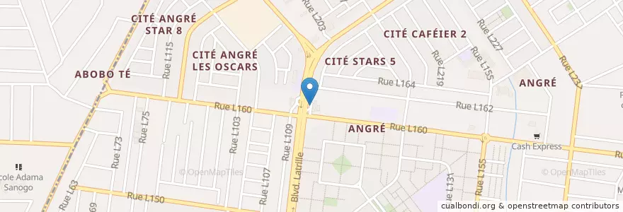 Mapa de ubicacion de Station Service Shell Angré en Côte D'Ivoire, Abidjan, Cocody.
