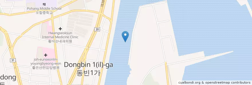 Mapa de ubicacion de 중앙동 en Corea Del Sur, Gyeongsang Del Norte, 포항시, 남구.