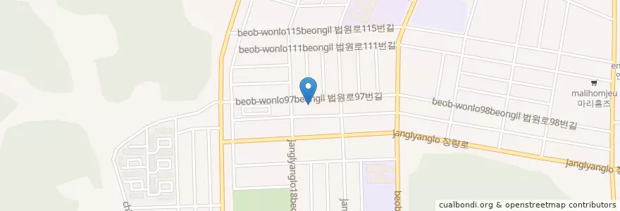 Mapa de ubicacion de 장량동 en Korea Selatan, Gyeongsang Utara, 포항시, 북구, 장량동.
