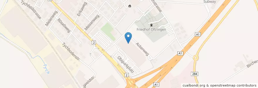 Mapa de ubicacion de Migros Restaurant en Suíça, Aargau, Bezirk Zofingen, Oftringen.
