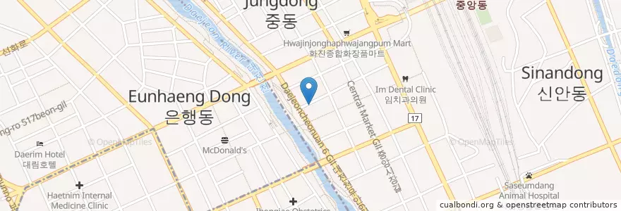 Mapa de ubicacion de 흥미냉면 en 대한민국, 대전, 동구, 중앙동.
