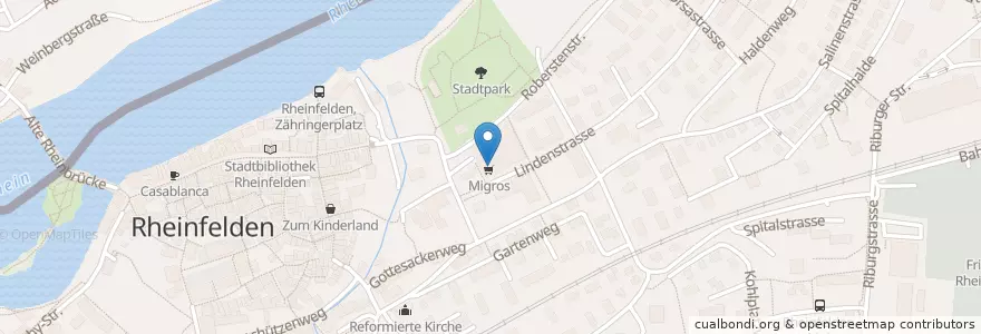 Mapa de ubicacion de Migros Restaurant en Switzerland, Aargau, Bezirk Rheinfelden, Rheinfelden.