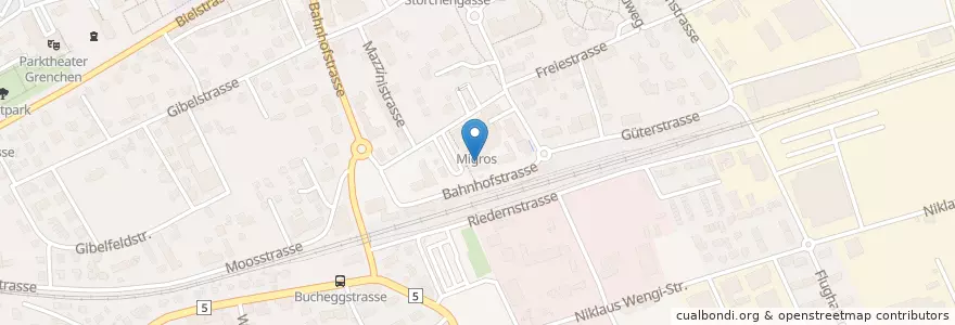 Mapa de ubicacion de Migros Restaurant en Suisse, Soleure, Amtei Solothurn-Lebern, Bezirk Lebern, Grenchen.