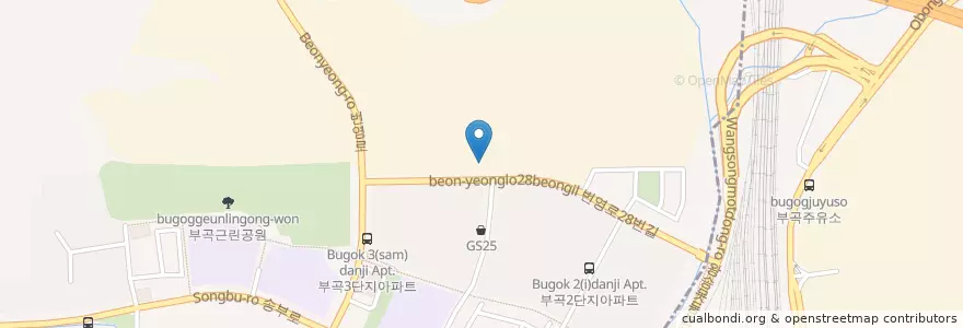 Mapa de ubicacion de 소문난감자탕뼈해장국 en 大韓民国, 京畿道, 軍浦市, 義王市, 부곡동, 군포2동.