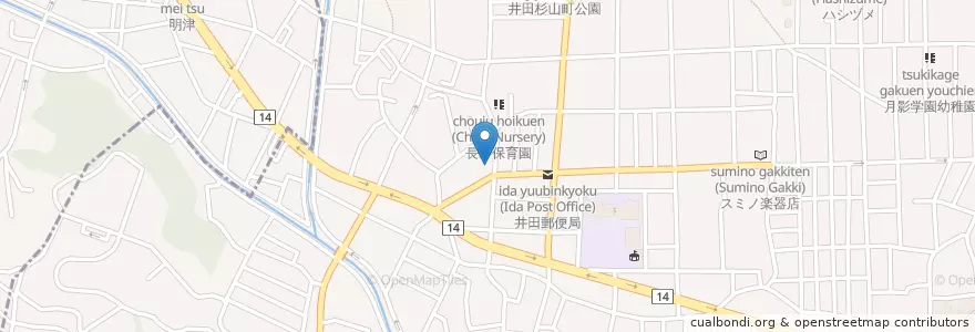 Mapa de ubicacion de 井田交番 (Ida Police Box) en Japón, Prefectura De Kanagawa, Kawasaki, 中原区.