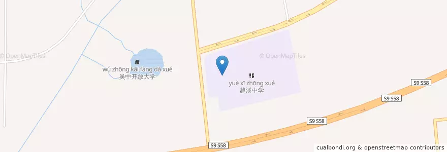 Mapa de ubicacion de 越溪街道 en 中国, 江苏省, 苏州市, 越溪街道, 吴中区.
