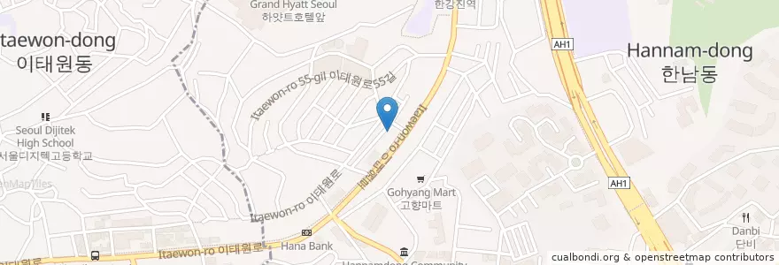 Mapa de ubicacion de 부자피자 en 대한민국, 서울, 용산구, 한남동.