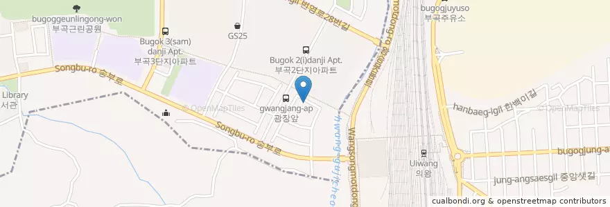Mapa de ubicacion de 허브치과 en Coreia Do Sul, Gyeonggi, 의왕시, 부곡동, 군포2동.