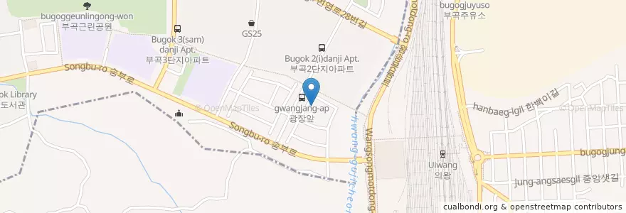 Mapa de ubicacion de 청정검도교실 en Korea Selatan, Gyeonggi, 의왕시, 부곡동, 군포2동.