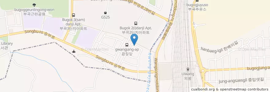 Mapa de ubicacion de 맑은약국 en Республика Корея, Кёнгидо, 의왕시, 부곡동, 군포2동.