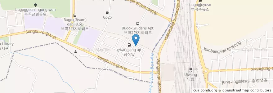 Mapa de ubicacion de 석사경희대태권도 en كوريا الجنوبية, 경기도, 의왕시, 부곡동, 군포2동.