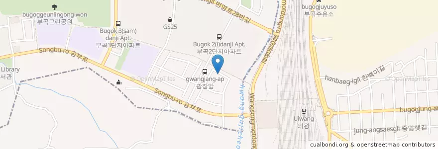 Mapa de ubicacion de 클라라음악학원 en Республика Корея, Кёнгидо, 의왕시, 부곡동, 군포2동.