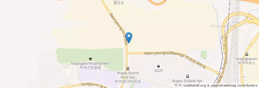 Mapa de ubicacion de 나따오비까 군포부곡점 en South Korea, Gyeonggi-Do, Gunpo-Si, Bugok-Dong, Gunpo 2-Dong.