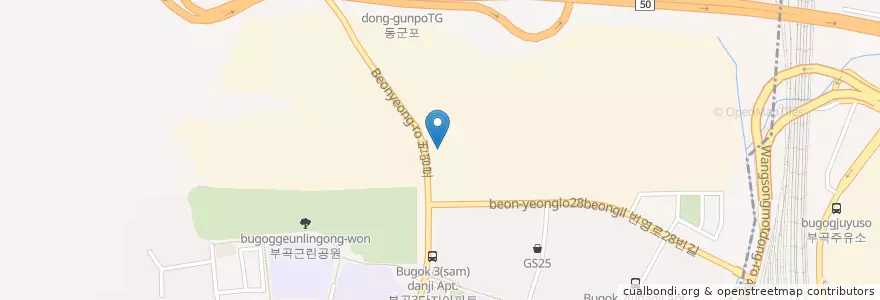 Mapa de ubicacion de 투썸플레이스 군포첨단산업단지점 en Korea Selatan, Gyeonggi, 군포시, 부곡동, 군포2동.