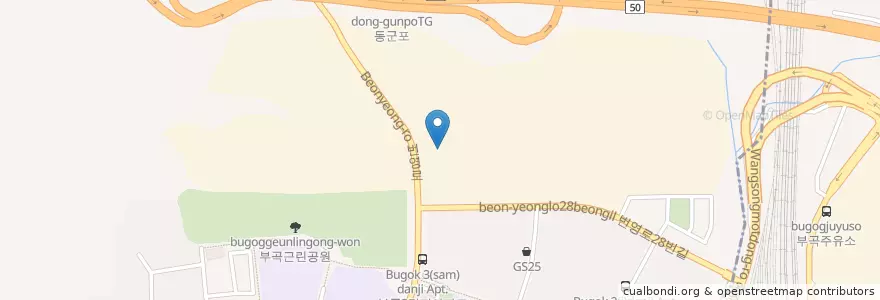 Mapa de ubicacion de 열린세계로약국 en 대한민국, 경기도, 군포시, 부곡동, 군포2동.