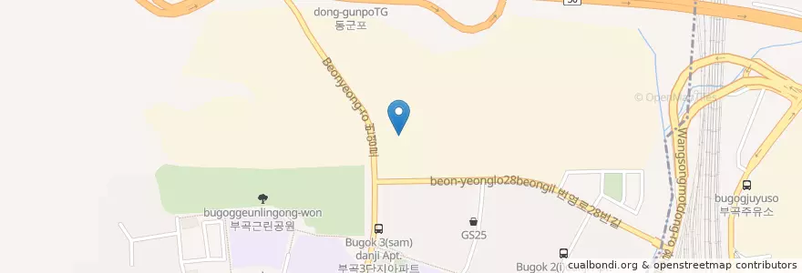 Mapa de ubicacion de 명품진갈비 en Südkorea, Gyeonggi-Do, 군포시, 부곡동, 군포2동.