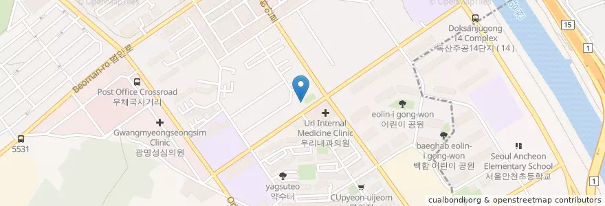 Mapa de ubicacion de 광명경찰서 하안지구대 en 대한민국, 경기도, 광명시.