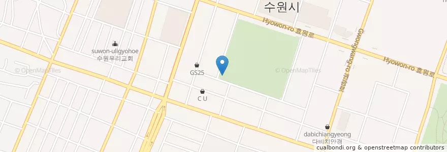 Mapa de ubicacion de 수원남부경찰서 권선파출소 en کره جنوبی, گیونگی-دو, 수원시, 권선구.