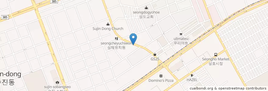 Mapa de ubicacion de 성남수정경찰서 수진1파출소 en South Korea, Gyeonggi-Do, Jungwon-Gu.