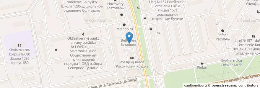 Mapa de ubicacion de Сердечко en Rusia, Distrito Federal Central, Москва, Северо-Западный Административный Округ, Район Северное Тушино.