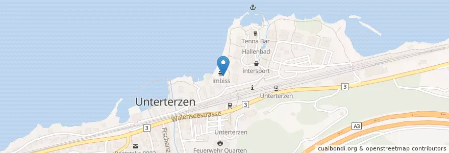 Mapa de ubicacion de Strandbad Unterterzen en スイス, ザンクト・ガレン州, Wahlkreis Sarganserland, Quarten.