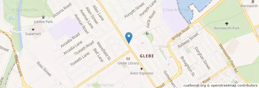 Mapa de ubicacion de Glebe Cafe en Austrália, Nova Gales Do Sul, Council Of The City Of Sydney, Sydney.