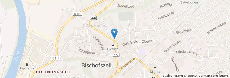 Mapa de ubicacion de Restaurant Rosengarten en سوئیس, Thurgau, Bezirk Weinfelden, Bischofszell.