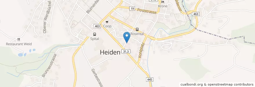 Mapa de ubicacion de Kino Rosental en Suíça, Appenzell Ausserrhoden, Sankt Gallen, Vorderland, Heiden.
