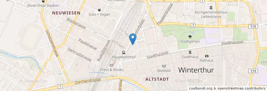 Mapa de ubicacion de Hausärzte am Bahnhofplatz en Schweiz, Zürich, Bezirk Winterthur, Winterthur.