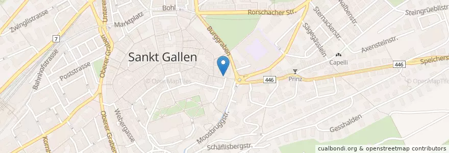 Mapa de ubicacion de Café Bistro Falafel Yafa en Schweiz/Suisse/Svizzera/Svizra, Sankt Gallen, Wahlkreis St. Gallen, St. Gallen.