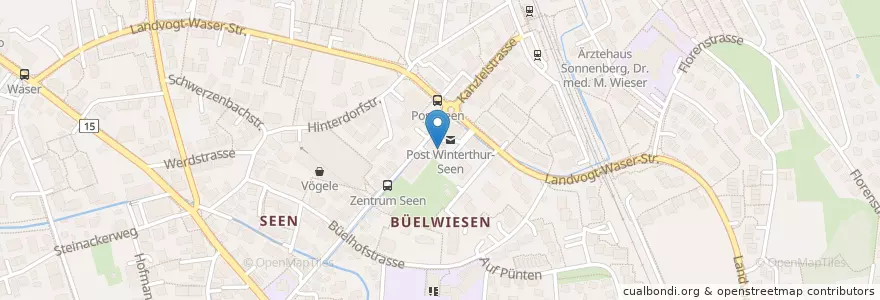 Mapa de ubicacion de Praxisteam Post en سوئیس, زوریخ, Bezirk Winterthur, Winterthur.