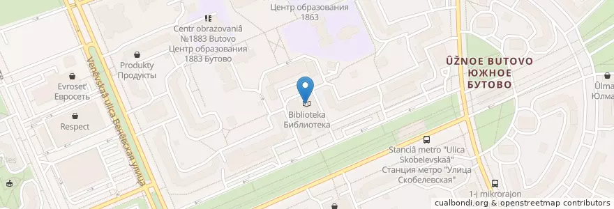Mapa de ubicacion de Библиотека en Rusland, Centraal Federaal District, Moskou, Юго-Западный Административный Округ, Район Южное Бутово.
