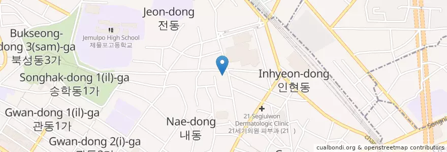 Mapa de ubicacion de 동인천동 en Güney Kore, 인천, 동구, 내동, 동인천동.