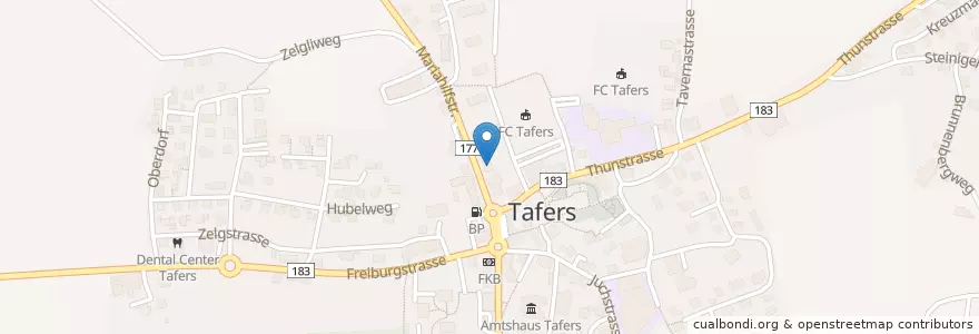 Mapa de ubicacion de Clientis Sparkasse Sense en 스위스, Fribourg/Freiburg, Sensebezirk, Tafers.