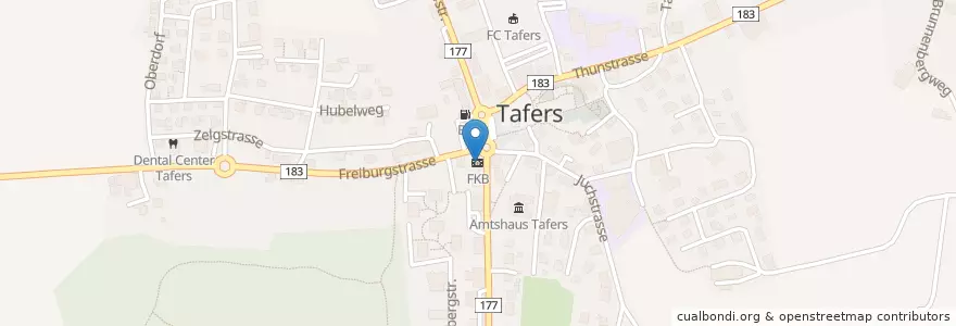 Mapa de ubicacion de FKB en スイス, Fribourg/Freiburg, Sensebezirk, Tafers.