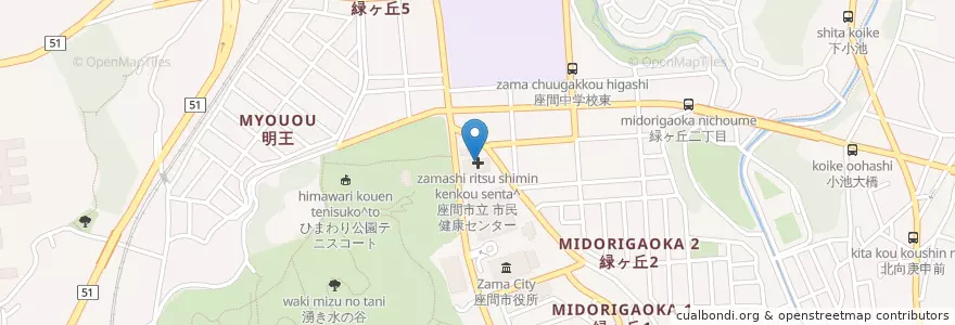 Mapa de ubicacion de 座間市立 市民健康センター en Japan, 神奈川県, 座間市.