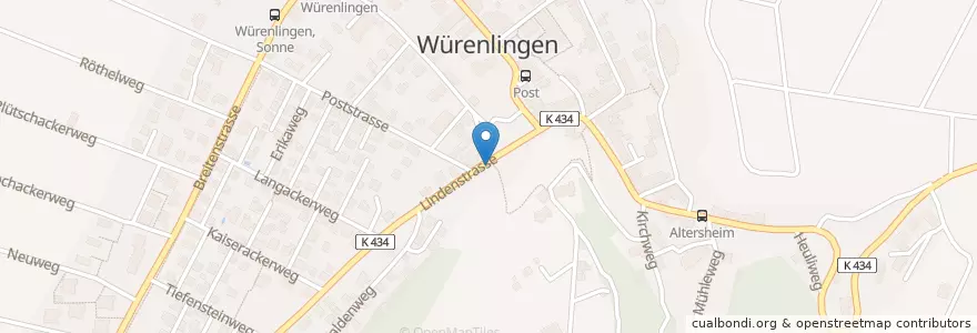 Mapa de ubicacion de Lindenstrasse en İsviçre, Aargau, Bezirk Baden, Würenlingen.