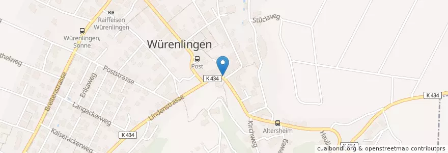 Mapa de ubicacion de Endingerstrasse en Schweiz, Aargau, Bezirk Baden, Würenlingen.