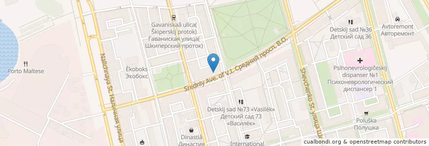 Mapa de ubicacion de Sberbank en Russia, Northwestern Federal District, Leningrad Oblast, Saint Petersburg, Василеостровский Район, Округ Гавань.