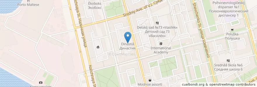 Mapa de ubicacion de Банк Александровский en Russia, Northwestern Federal District, Leningrad Oblast, Saint Petersburg, Василеостровский Район, Округ Гавань.