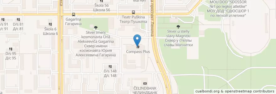 Mapa de ubicacion de Compass Plus en Russia, Уральский Федеральный Округ, Oblast' Di Čeljabinsk, Магнитогорский Городской Округ.
