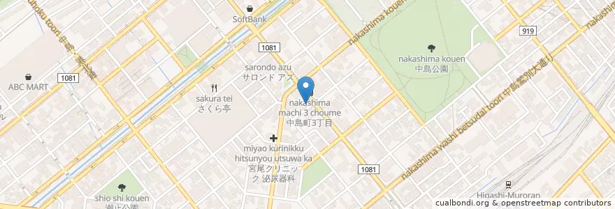 Mapa de ubicacion de 室蘭中島南郵便局 en Jepun, 北海道, 胆振総合振興局, 室蘭市.