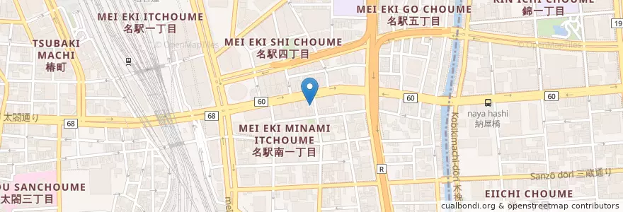 Mapa de ubicacion de 饂飩晴（うどん） en اليابان, 愛知県, 名古屋市, 中村区.
