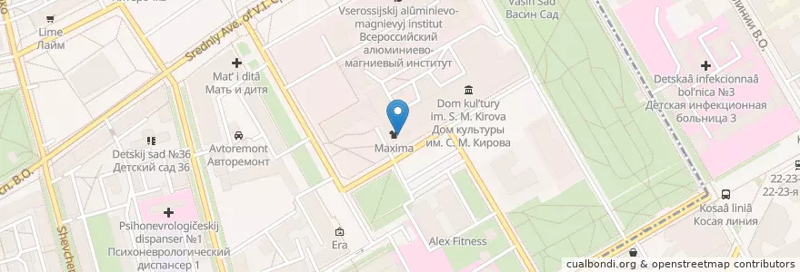 Mapa de ubicacion de Алекс en Russia, Northwestern Federal District, Leningrad Oblast, Saint Petersburg, Василеостровский Район, Округ Гавань.