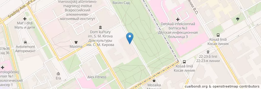 Mapa de ubicacion de Биржа Санкт-Петербург en Russland, Föderationskreis Nordwest, Oblast Leningrad, Sankt Petersburg, Василеостровский Район, Hafenviertel.