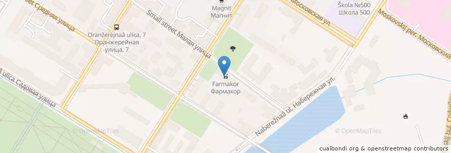 Mapa de ubicacion de Фармакор en Rusland, Северо-Западный Федеральный Округ, Oblast Leningrad, Sint-Petersburg, Пушкинский Район, Пушкин.