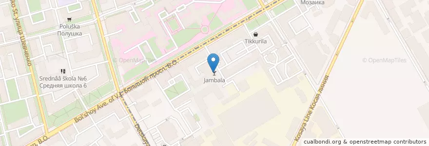 Mapa de ubicacion de Jambala en Rusland, Северо-Западный Федеральный Округ, Oblast Leningrad, Sint-Petersburg, Василеостровский Район, Округ Гавань.